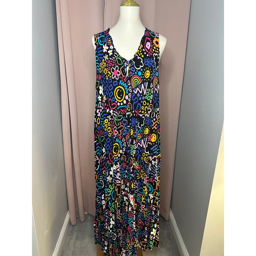 EUC Proud Poppy Maxi Dress Sleeveless Teenage Dream Print Colorful Sz 10 AU 14